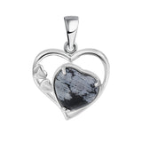 Natural Crystal Heart Pendant, Hollow Silver Frame with Gemstone Center for Women’s Jewelry