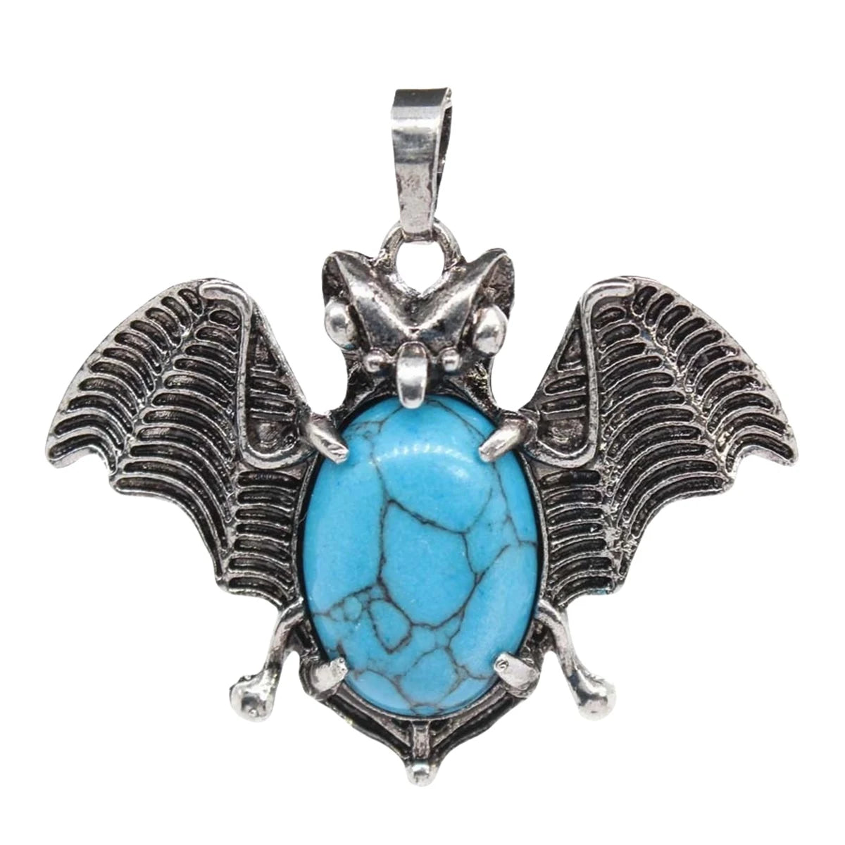 41×32mm Antique Silver Bat Pendant | Natural Crystal Cabochon Charm for Gothic Jewelry Making