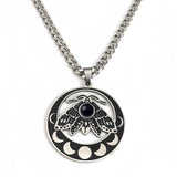 Vintage Moth Moon Phase Necklace - Gothic Stainless Steel Gemstone Amulet - Witchy Celestial Insect Jewelry for Women & Men