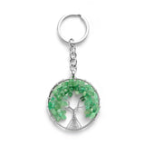 Tree of Life Chip Stone Keychain, Copper Wire Wrapped Natural Crystal Chip Tree Pendant Keyring, Healing Gemstone Bag Car Charm for Women