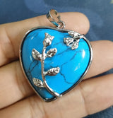 Heart Pendant Silver Rose Flower Wrapped Crystal Stone Necklace Charm for Women Girls Jewelry Gift
