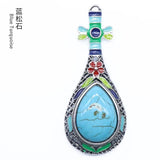 Ethnic Enamel Vase‑Shape Natural Gemstone Pendant, Retro Hollow Alloy Teardrop Cabochon Crystal Pendant, Colorful Enamel Chakra Reiki Healing DIY Necklace Jewelry Charm