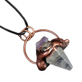 Vintage Copper Red Jasper Hexagon Pointer Necklace - Raw Amethyst & Abalone Shell Mixed Gemstone Wiccan Witchy Pendant