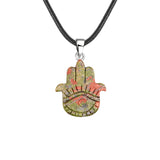 50×57mm Natural Crystal Hamsa Hand Pendant | Evil Eye Carved Gemstone Necklace for Protection