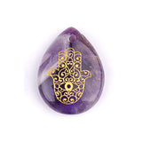 Hamsa Hand Fatima Pendant | 33mm Natural Teardrop Crystal Spiritual Protection Energy Jewelry