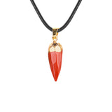 Faceted Chili Gemstone Pendant Necklace SN1871G Hand-Carved Protection Amulet 45CM Black Cord
