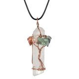 Tree of Life 7 Chakra Clear Quartz Crystal Point Pendant Copper Wire Wrapped Healing Stone Necklace Charm for Women Spiritual Jewelry Gift