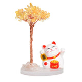 Maneki-neko Lucky Cat Crystal Tree | Feng Shui Fortune Ornament for Home Office Good Luck & Prosperity