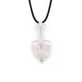 Shield Shape Two Stones Inlaid Natural Crystal Pendant 47×21mm, Silver Plated Alloy Double Gemstone Charm Pendant, Chakra Reiki Healing Stone Pendant for DIY Necklace Jewelry Making Spiritual Boho Gift