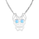 Gemstone Eye Hollowed Skull Pendant Stainless Steel Necklace 50CM Chain  Men & Women