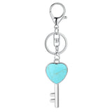 Natural Crystal Heart Key Keychain, Chakra Healing Gemstone Keyring for Car Keys & Bag Charm