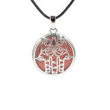 Hamsa Hand Hollow Pendant Necklace, Silver Plated Natural Crystal Inlay Black Wax Cord Protection Necklace for Women