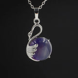 Natural Round Crystal Stone Pendant Wing Silver Plated Wrapped Gemstone Pendant Chakra Reiki Healing Crystal Charms for Jewelry Making Necklace