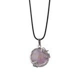 Silver‑Tone Metal Dragon Wrapped Round Natural Crystal Pendant, Dragon Totem Bezel Set Gemstone Charm, Reiki Chakra Healing Stone Pendant for DIY Necklace Jewelry Making