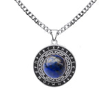 Retro Viking Rune Pendant Necklace - Stainless Steel Goldstone Amulet - Nordic Futhark Circle Jewelry for Men & Women