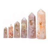 Natural Flower Agate Crystal Point Tower Polished Hexagonal Obelisk Wand for Home Decor Meditation Crystal Collection Gift