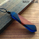 Creative Tie Shape Natural Wood Pendant Necklace, Three‑Color Red Blue Wood Splicing Pendant with Adjustable Black Cord, Handmade Boho Unisex Jewelry
