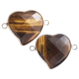 25mm Faceted Heart Gemstone Connector | Silver-Plated Brass Edge Double Loop Link for Jewelry Making