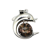 Ocean Serenity: Handcrafted Natural Stone Dolphin Pendant • Healing Crystal Marine Animal Totem • Silver Plated Jewelry Gift