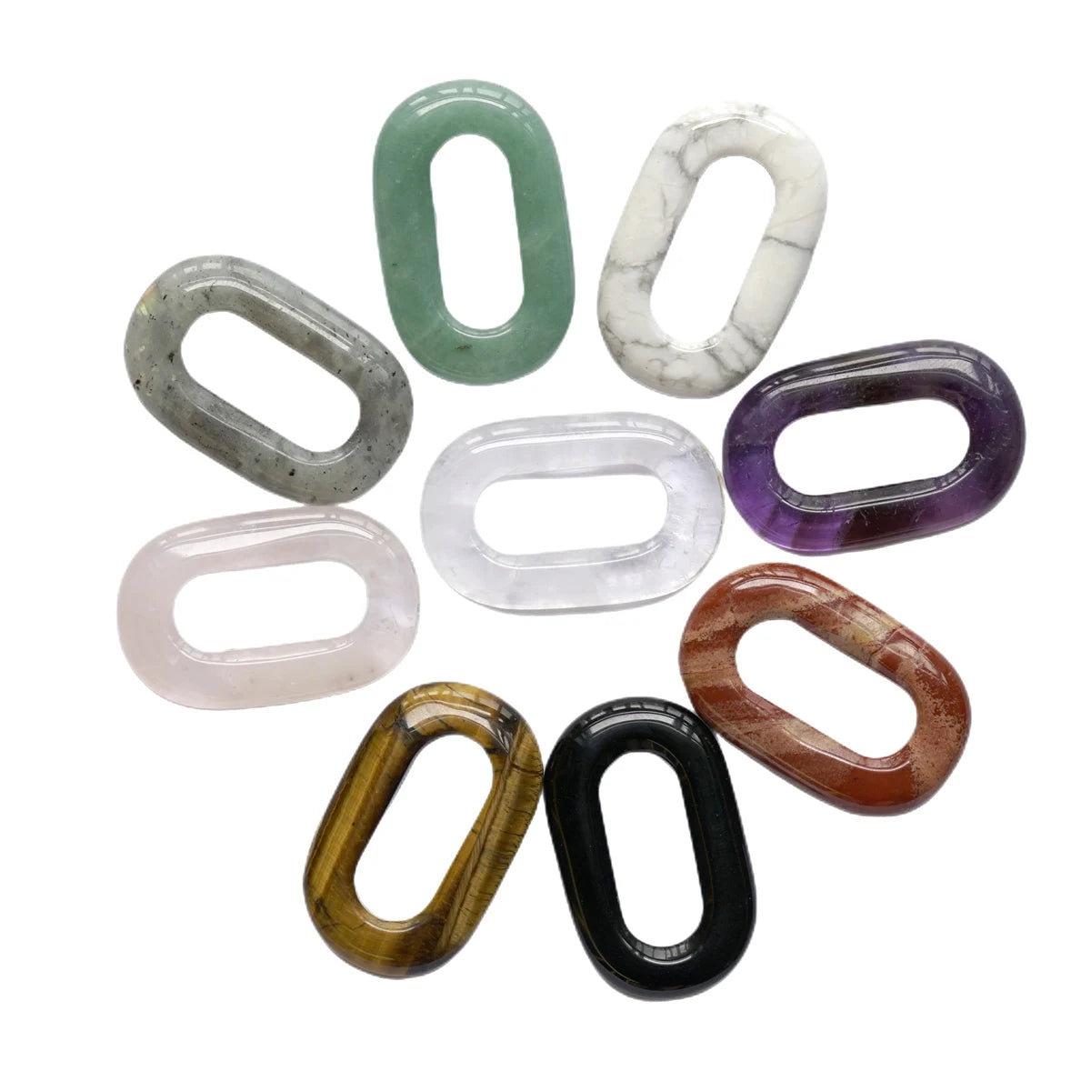 Minimalist Natural Crystal Oval Loop Connector, Open Center Faceted Stone Ring Charm, Handcrafted Bohemian Crafting Supplies for Jewelry Designing