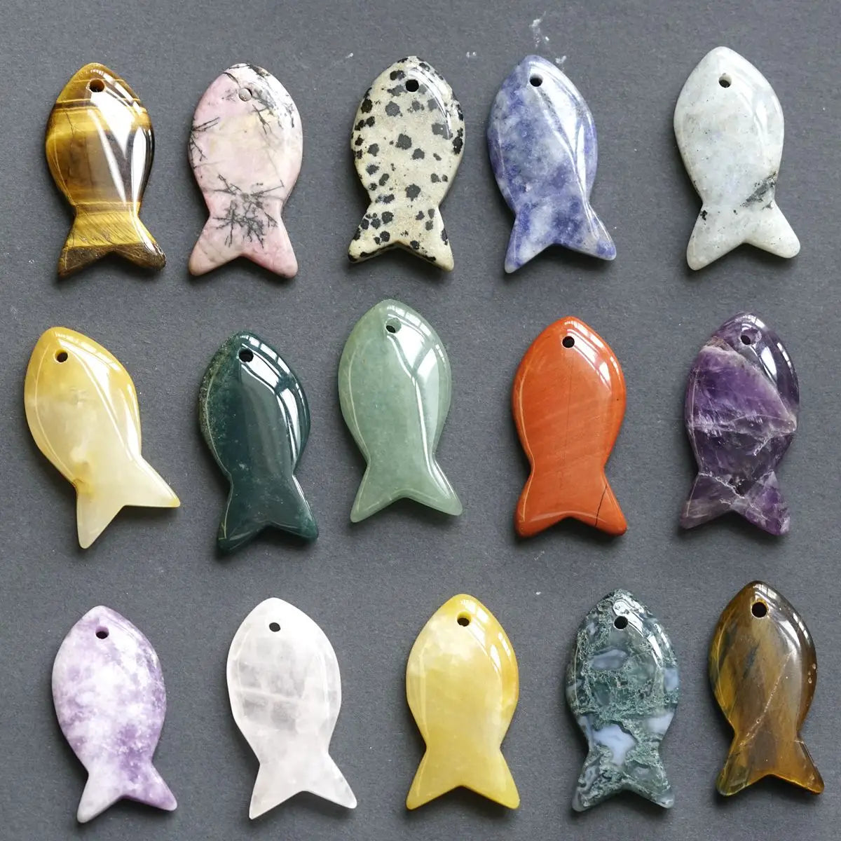 Natural Crystal Fish Shaped Pendant | Top Drilled Gemstone Fish Charm for DIY Jewelry Making | Healing Quartz Animal Totem for Necklaces, Earrings