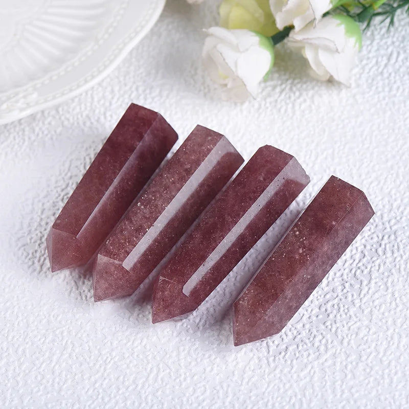 Natural Strawberry Quartz Crystal Point Tower Polished Hexagonal Obelisk Wand for Home Decor Meditation Crystal Collection Gift