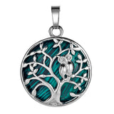 Natural Crystal Tree of Life Owl Pendant Necklace – 30mm Round Gemstone Amulet Jewelry Gift for Women