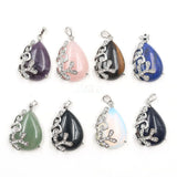 Natural Teardrop Crystal Pendant Necklace Silver Rhinestone Leaf Branch Gemstone Necklace for Women Healing Stone Jewelry Gift