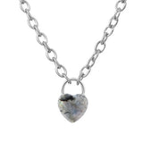 Natural Crystal Heart Lock Pendant Necklace, Gemstone Love Charm with Alloy Chain for Men & Women