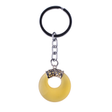 Natural Gemstone Donut Keychain Antique Silver Crown Bail Peace Circle Crystal Key Ring Reiki Healing Stone Key Chain Charm Bag Purse Hanging Ornament