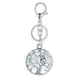 Sterling Silver Owl Tree of Life Gemstone Pendant Key chain with Round stones pendant For Women and men for Jewelry Making