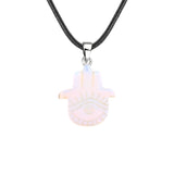 50×57mm Natural Crystal Hamsa Hand Pendant | Evil Eye Carved Gemstone Necklace for Protection