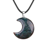 Natural Crescent Moon Necklace - Healing Crystal Moon Pendant with Black Leather Cord - Spiritual Reiki Jewelry for Women & Men