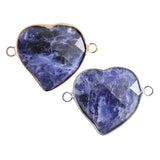 25mm Faceted Heart Gemstone Connector | Silver-Plated Brass Edge Double Loop Link for Jewelry Making