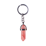 Natural Hexagonal Crystal Point Keychain, Silver Plated Wrap Chakra Healing Gemstone Keyring, Reiki Crystal Stone Charm Key Chain Gift by JOYA GIFT
