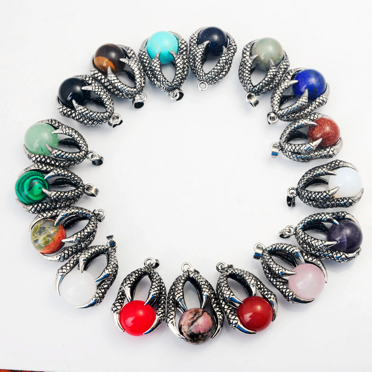 Dragon Claw Natural Gemstone Sphere Pendant, Gothic Dragon Claw Holding Crystal Ball Charm Pendant for Necklace