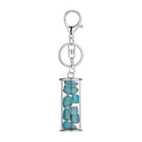 Handmade Gemstone Gravel Glass Bottle Key Chain, Assorted Natural Crushed Crystal Chips Wishing Vial Keyring Spiritual Energy Bag Accessory