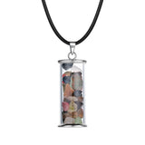 Natural Chip Crystal Glass Bottle Pendant, Stainless Steel Frame Wishing Bottle Filled Gemstone Gravel Pendant Reiki Chakra Healing DIY Necklace Charm for Jewelry Making