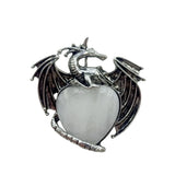 Antique Silver Alloy Winged Dragon Charm - Heart-Shaped Natural Gemstone Pendant for DIY Gothic Punk Jewelry Making & Anniversary Gift