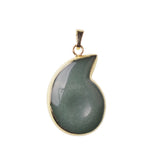 Snail Teardrop Natural Gemstone Pendant, Gold Electroplated Edge Crystal Charm, 24×38mm Reiki Healing Stone Necklace Pendant for Women