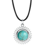 Sunburst Round Natural Gemstone Pendant, Silver Plated Sun Ray Frame Round Cabochon Crystal Stone Pendant Reiki Chakra Healing Charm for DIY Necklace Jewelry Making