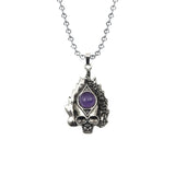 Gothic Flame Skull Pendant Necklace • Stainless Steel Ball Chain with Natural Gemstone Ball • Punk Hip Hop Skeleton Rocker Jewelry for Men Women