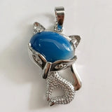 Natural Crystal Fox Pendant Necklace, Retro Turquoise & Multi-Gemstone Charm for Women & Girls