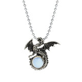 Punk Rock Biker Dragon Orb Necklace Set - Heavy Metal Bead Chain Winged Dragon Guardian Crystal Pendant Gift for Men Women