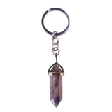 Natural Hexagonal Crystal Point Keychain, Silver Plated Wrap Chakra Healing Gemstone Keyring, Reiki Crystal Stone Charm Key Chain Gift by JOYA GIFT