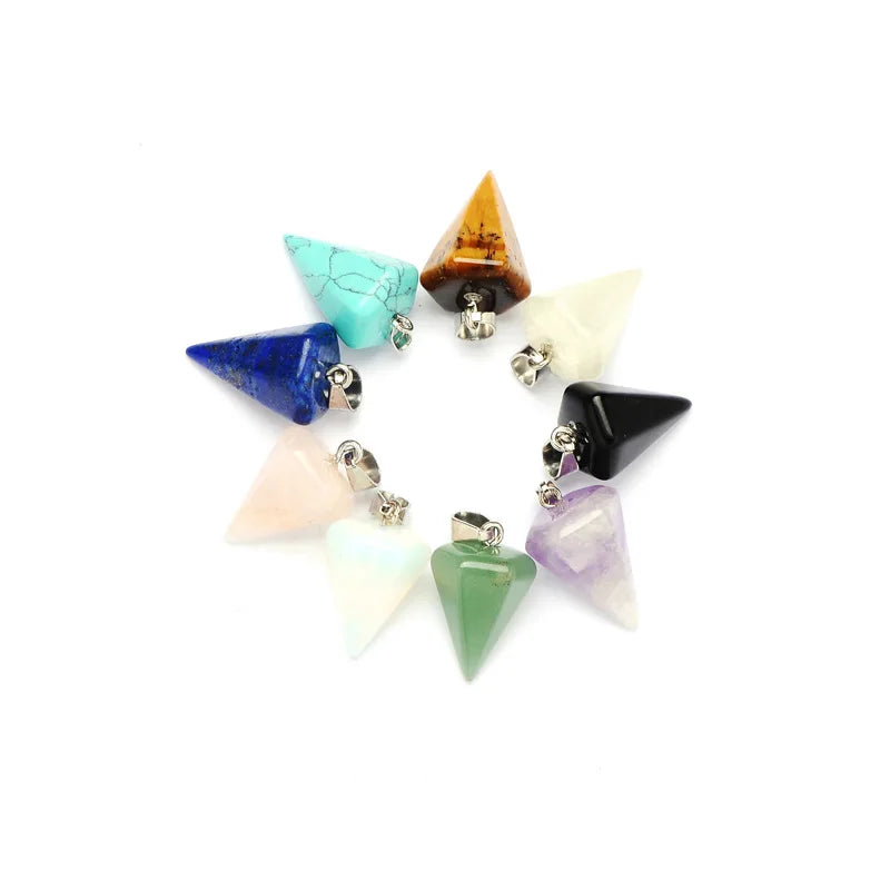 Natural crystal necklace pendant hexagonal column conical smart pendulum cut crystal pendant Natural Dark Amethyst Gemstone Rock