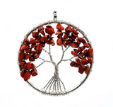 Tree of Life Crystal Chip Pendant, Silver Wire Wrapped Round Natural Gemstone Tree of Life Charm, Reiki Healing Stone Necklace Pendant for Women