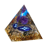 12 Constellation Gemstone Solar Sphere Orgone Pyramid 60MM for Home Office Feng Shui Decor & Spiritual Gifts