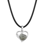 Natural Crystal Hollow Heart Pendant Necklace, Gemstone Charm with Black Rope for Women