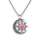 Vintage Stainless Steel Sun Moon Pendant Gemstone Necklace Celestial Jewelry  Spiritual Protection Gift for Men & Women